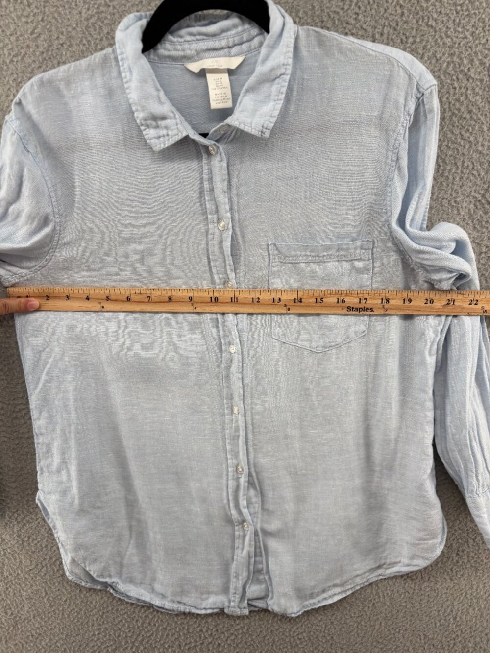 H&M 100% Linen Light Blue Button Down Shirt Minimalist Blouse M - Picture 5 of 11